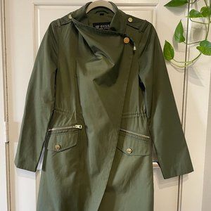 Guess Hunter Green Asymmetrical Zip Rain Jacket Women's S